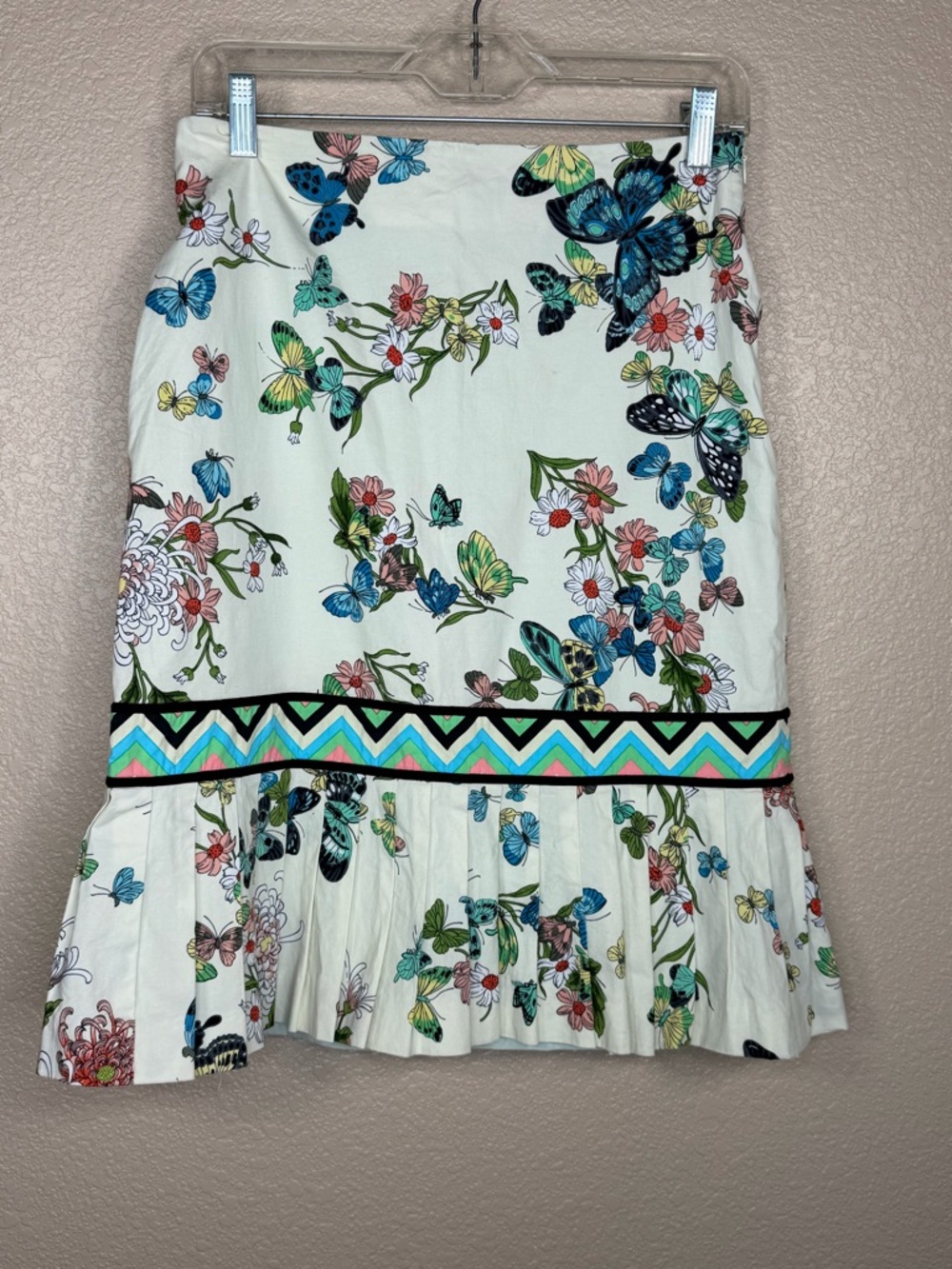 Tibi Butterfly Print Skirt Size 8 Pleated Hem Floral Designer